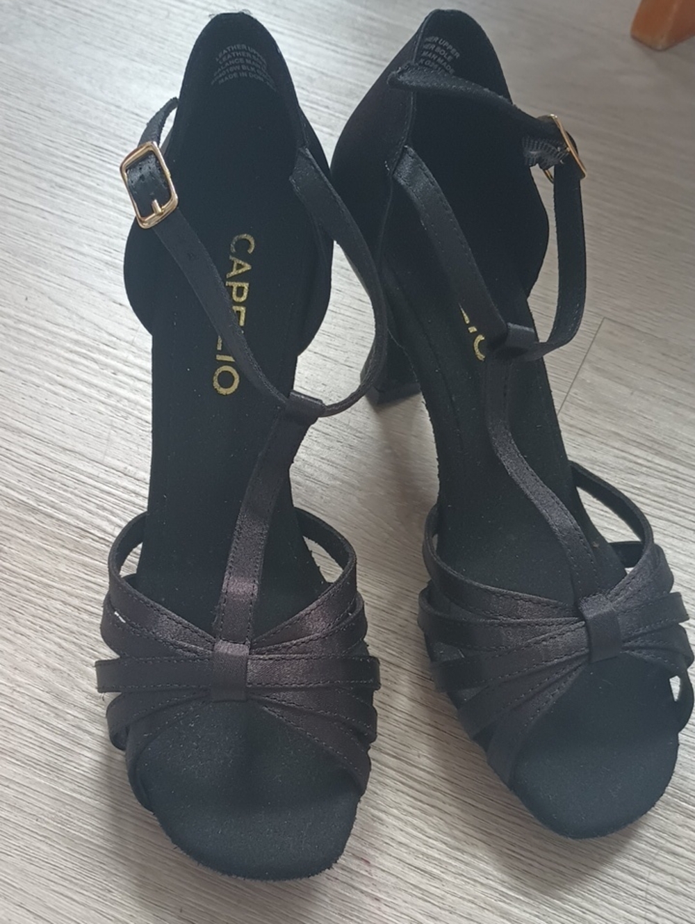 NWOT Capezio Black Satin Strappy Ankle-Heel Sandals Size 7